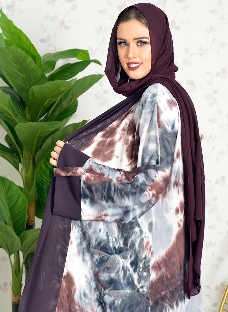 Tie & dye bisht abaya with matching chiffon trimming and sheila
