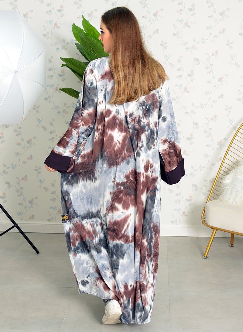Tie & dye bisht abaya with matching chiffon trimming and sheila