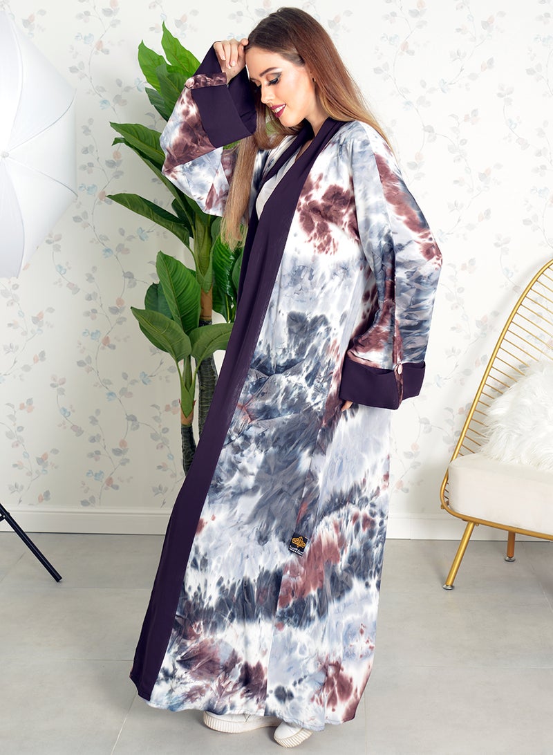 Tie & dye bisht abaya with matching chiffon trimming and sheila