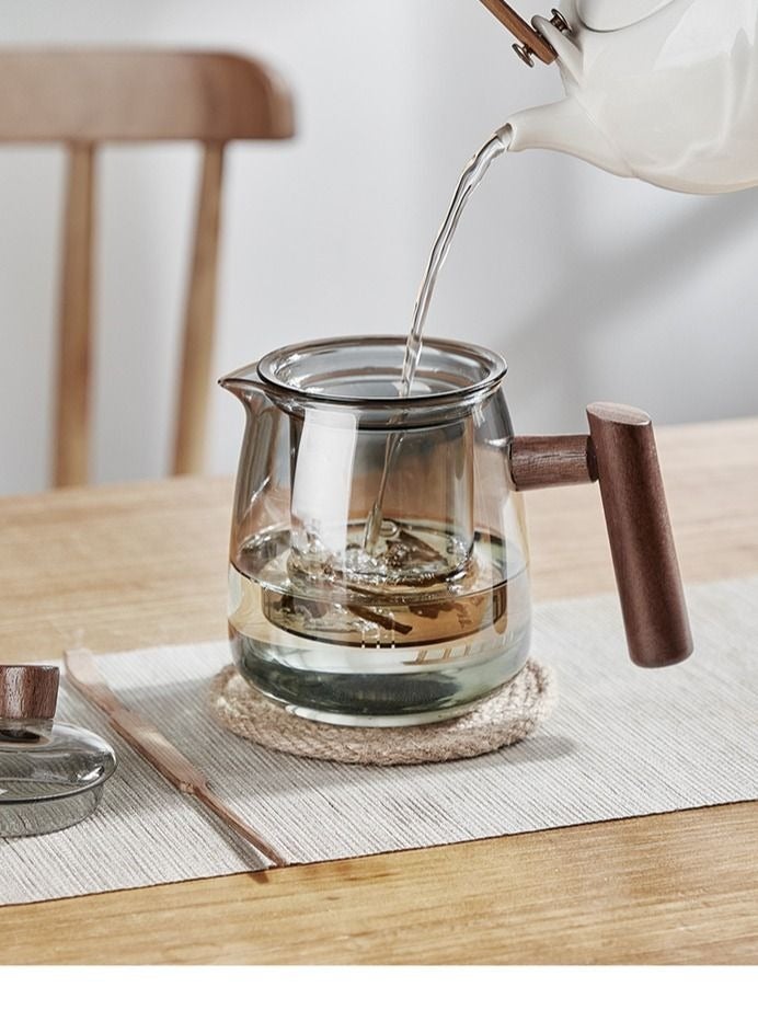 Glass Teapot Wood Handle Chinese Tea Ceremony Transparent Teaware Set Cup Filter High Boron Silicon Japanese Pot with 4 Cups