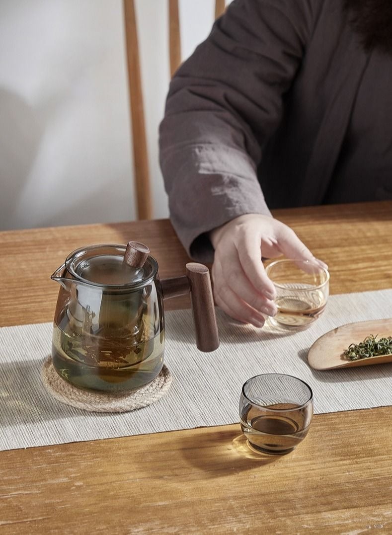 Glass Teapot Wood Handle Chinese Tea Ceremony Transparent Teaware Set Cup Filter High Boron Silicon Japanese Pot with 4 Cups