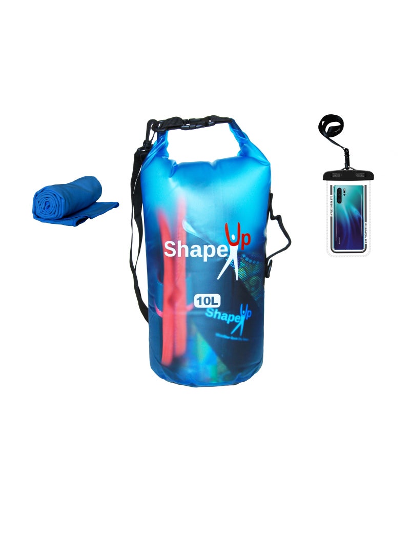 Waterproof Marine Dry Bag Backpack PVC 500 Tarpaulin 10L with Shoulder Strap Roll Top Floating Dry Sack Boating Swimming with Towel and Phone Case