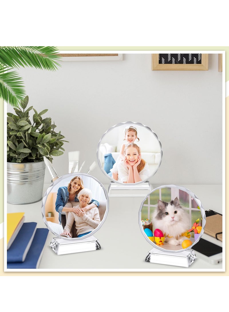 6 Pcs Sublimation Blanks Crystal Sublimation Canvas Blanks Decorative Heat Transfer Photo Frame Crystal Picture Frame for DIY Display Holder for Desktop Souvenir Custom Design Work  (Round,4 x 4 in)