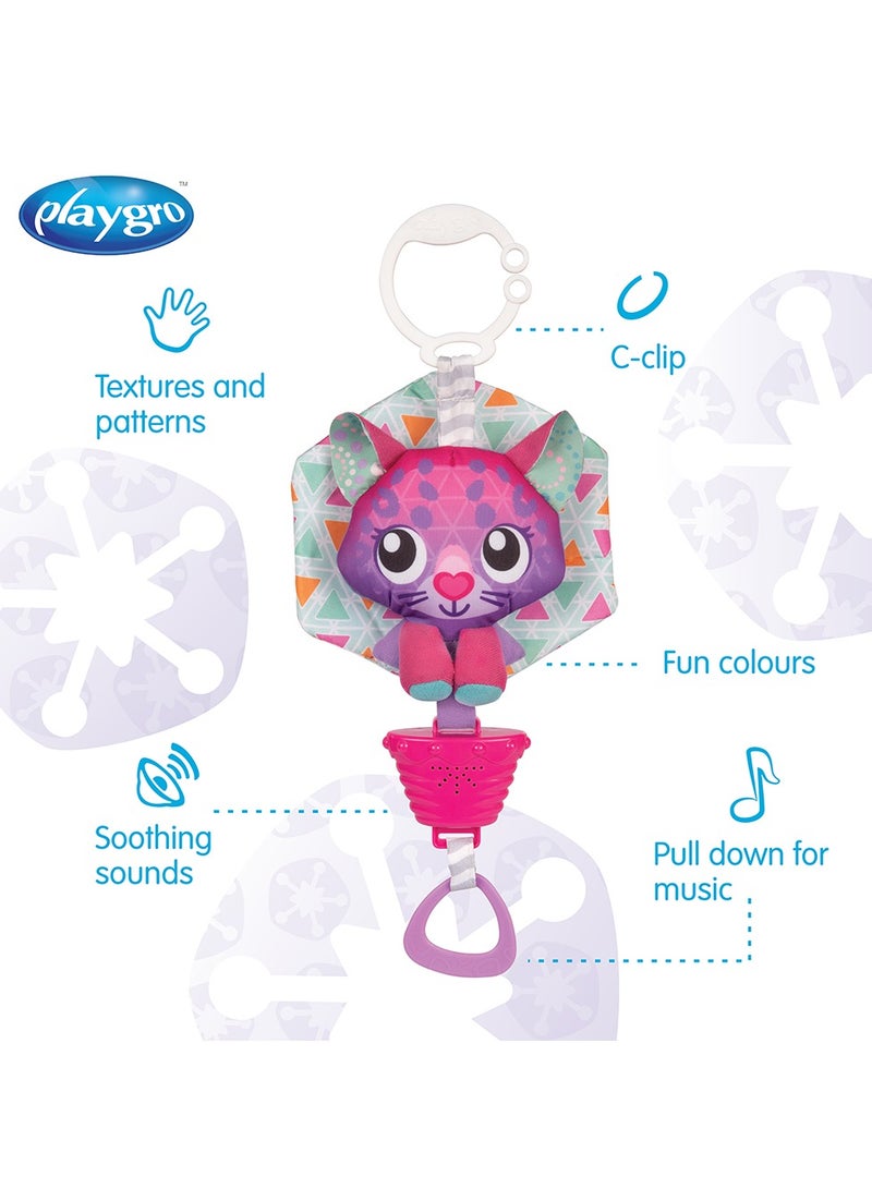 Infant Sensory Hanging Toys With Rattle And Teether, Soft Polar Pals Musical Pullstring Cat Toy For Early Development, Car Seat Toy And Hanging Stroller Crinkle Toy