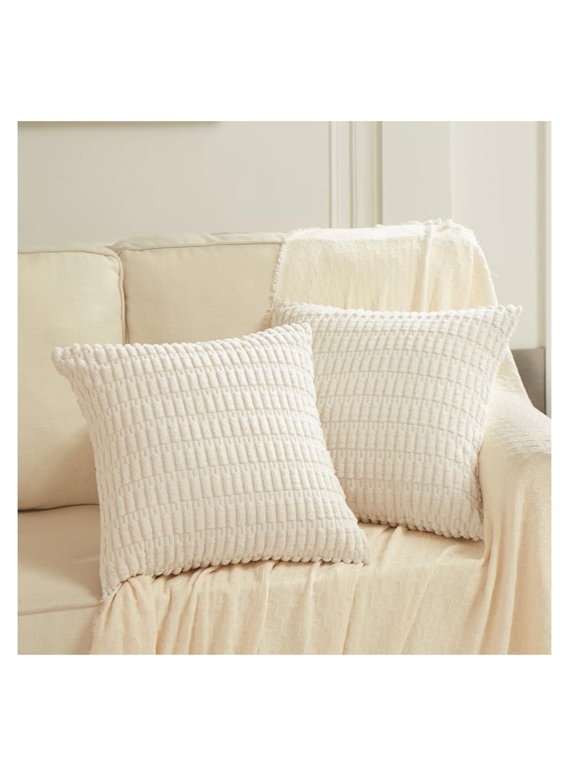 2 Packs Boho Decorative Throw Pillow Covers 18x18 Inch for Living Room Couch Bed Sofa, Rustic Modern Farmhouse Home Decor, Soft Corduroy Cream Square Cushion Case 45x45 cm