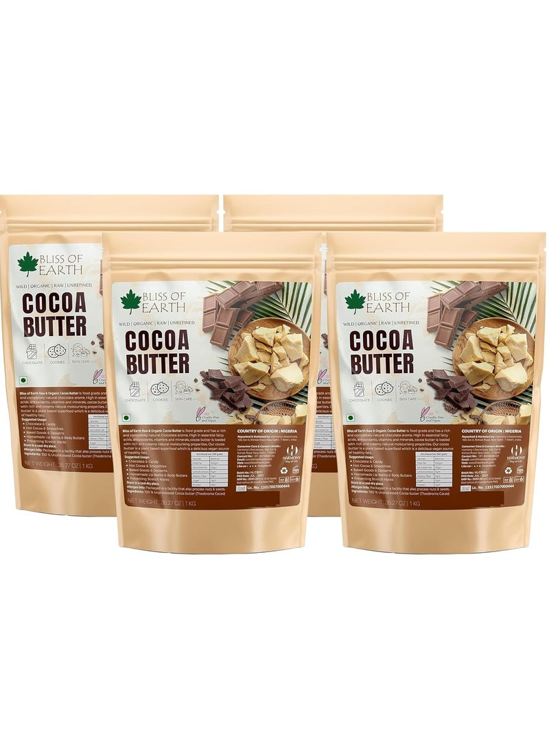 Organic Cocoa Butter 1KG for Chocolate Making Food Grade Raw and Organic For Hair Skin Pack of 4