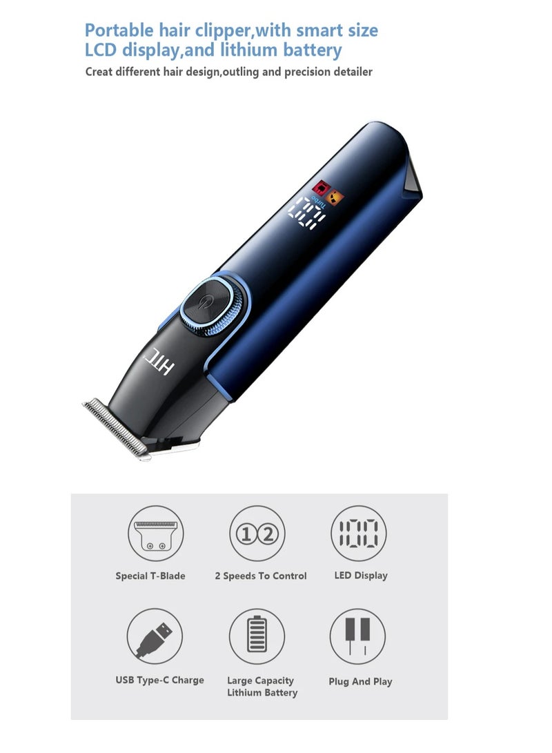 HTC Hair Clipper, Beard Trimmer with 2 Speed Settings, USB Rechargeable Cordless T-Shape Shaver with LED Display and 3 Combs, AT588
