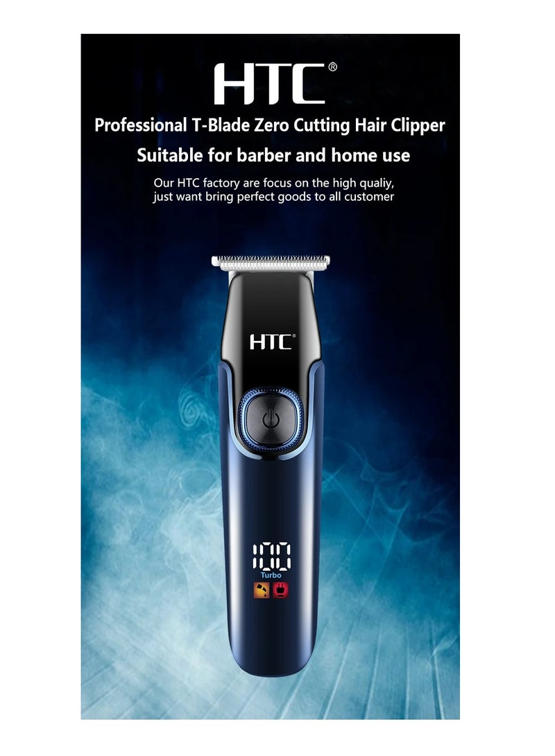 HTC Hair Clipper, Beard Trimmer with 2 Speed Settings, USB Rechargeable Cordless T-Shape Shaver with LED Display and 3 Combs, AT588