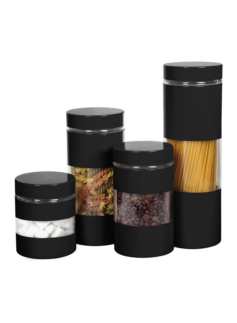 4PC Glass Jar With Airtight Lid | Food Storage Glass Canister Set | Kitchen Organizer For Spices Storage Set Of 4 Pcs Airtight Lid Sealed Container | Storage Container For Home Gift (Black)