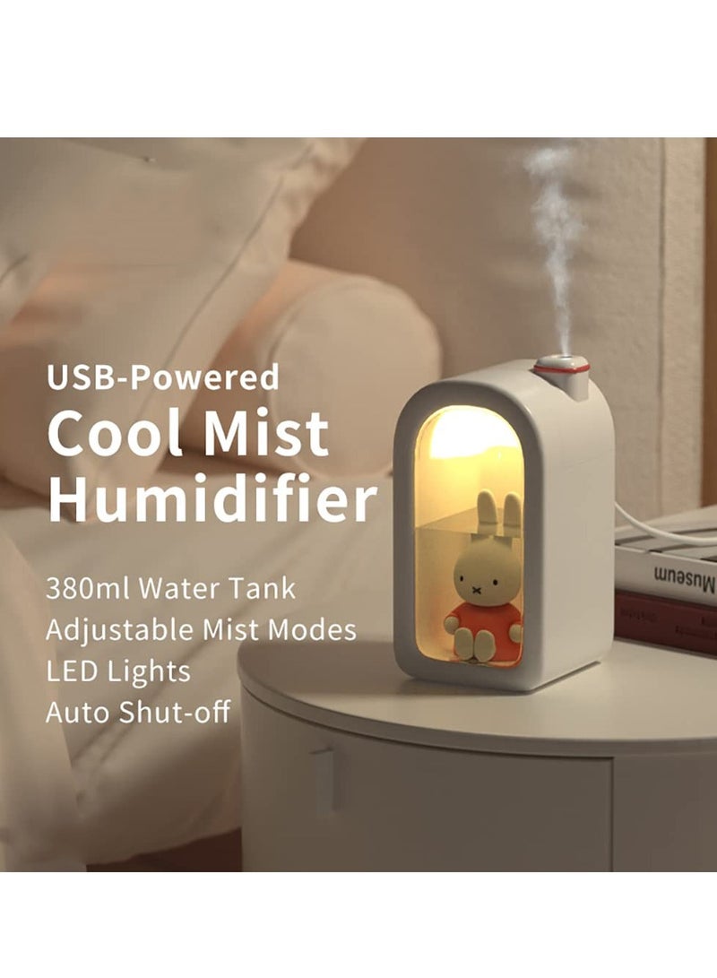 Cool Mist USB Humidifier - Ultrasonic Quiet Humidifiers, Mini Cute Humidifier with Night Light, 380ml Humidifiers for Bedroom/Babies Nursery/Office,Waterless Auto Shut-off
