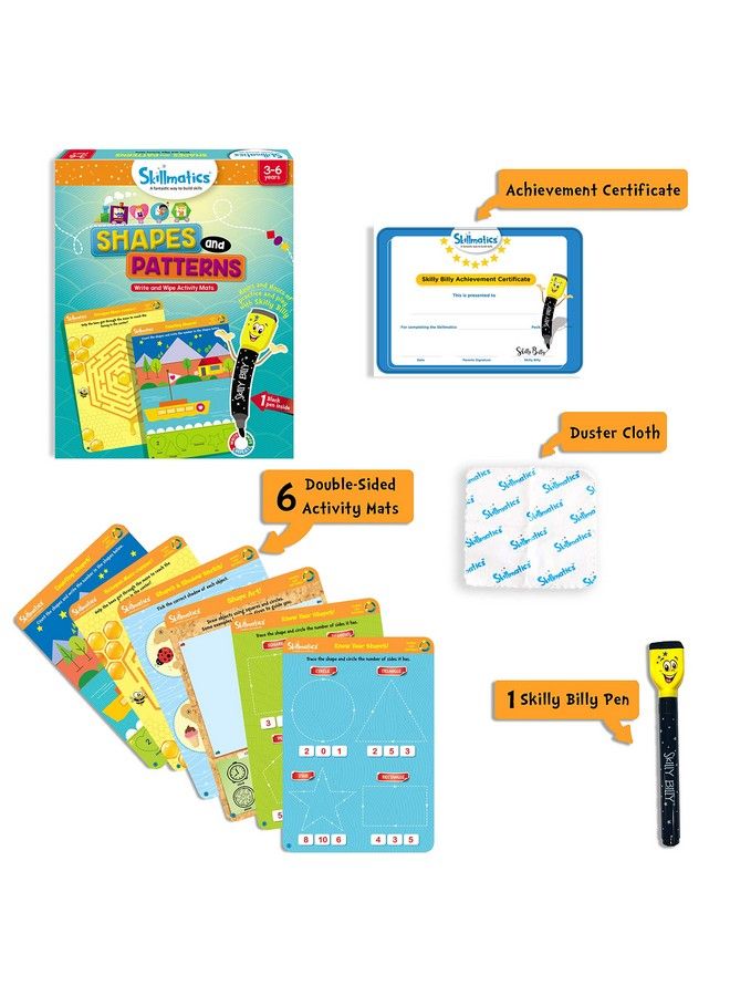 Educational Game  Shapes And Patterns Reusable Activity Mats With Dry Erase Marker Gifts Travel Toy Ages 3 To 6