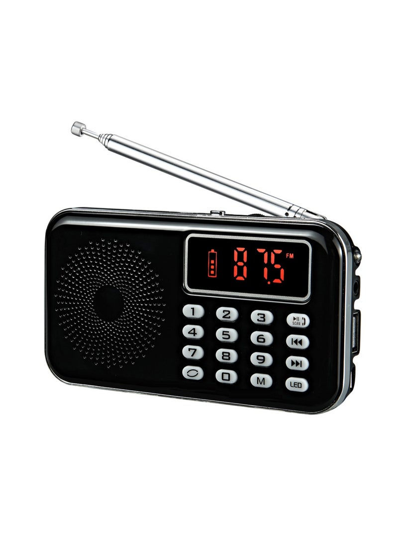 Portable Fm Radio Mini Digital Radio Music Player With Speaker Black