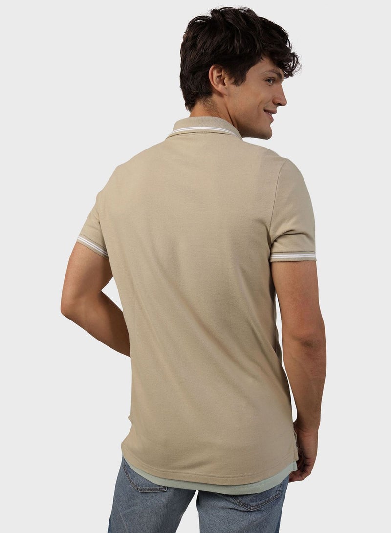 Slim Fit Embroidered Logo Polo T-shirt