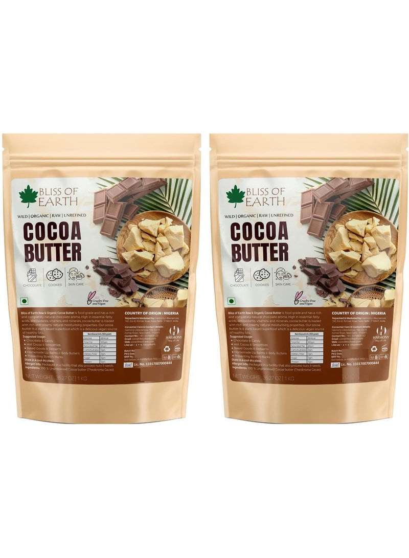 Organic Cocoa Butter 1KG for Chocolate Making Food Grade Raw and Organic For Hair Skin Pack of 2