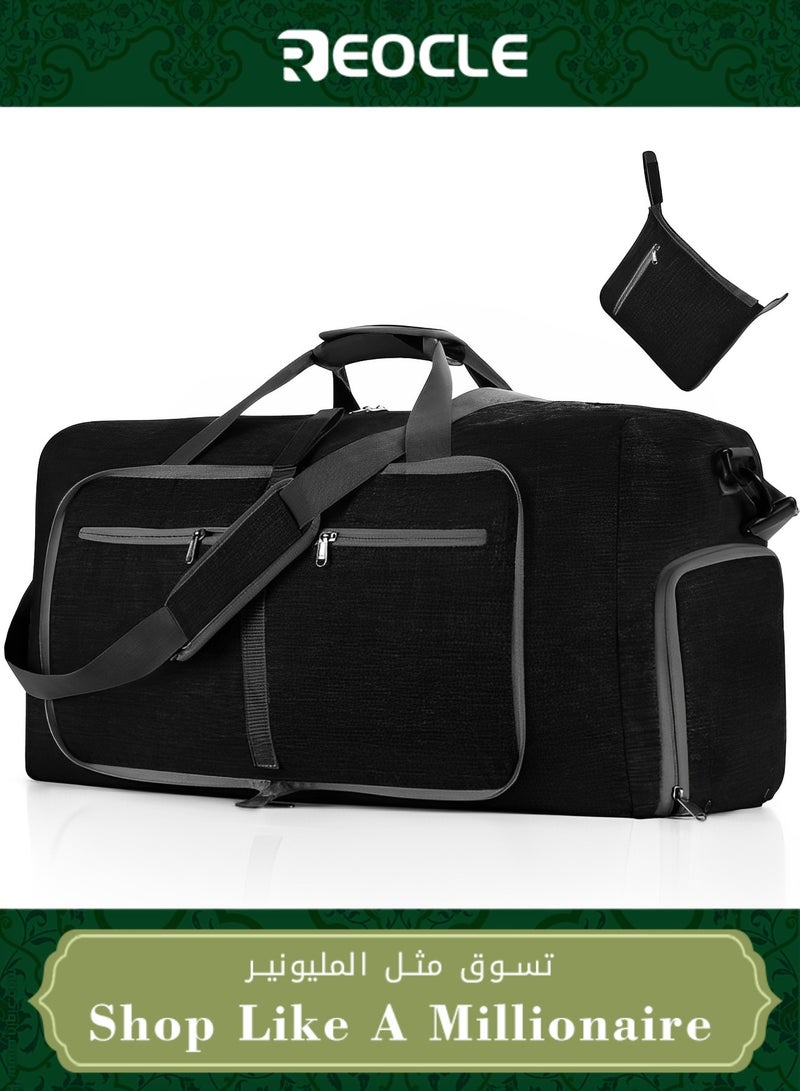 (65L)Large-capacity Fitness Duffel Bag Folding Portable Travel Bag Sports Bag Wear-resistant Nylon Fabric Multiple Zipper Pockets Adjustable Shoulder Straps