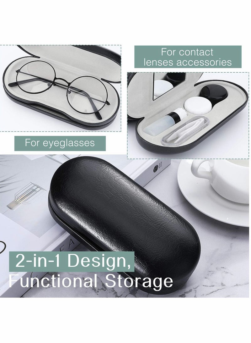 Double Eyeglass Case, KASTWAVE Contact Lens Case with Mirror Tweezers Remover, 2 in 1 Double Sided Portable Contact Lens Box Holder Container Soak Storage Kit Sunglasses Pouch for Men & Women