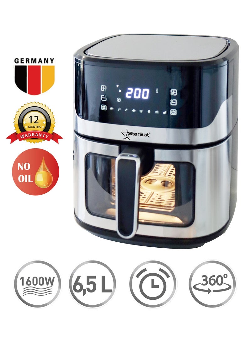 Air Fryer ST-F650 1600W: Healthy Cooking With 360° Circulation, Viewing Window, And 8 Preset Functions For Easy, Delicious Meals Black/Silver