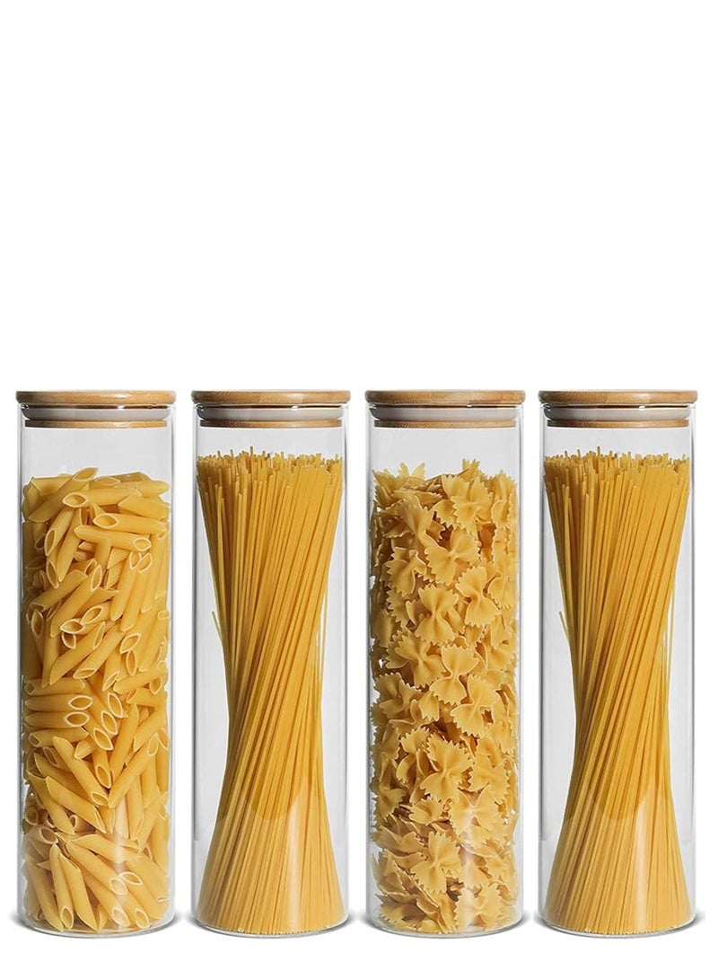 Glass Storage Jar Containers Set, Clear Glass Container For Spaghetti, Pasta, Noodles, Coffee, Tea, Sugar Set of 4, 2200ml.