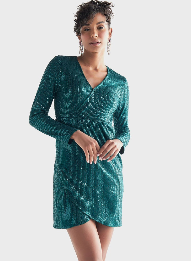 Embellished V-Neck Dress