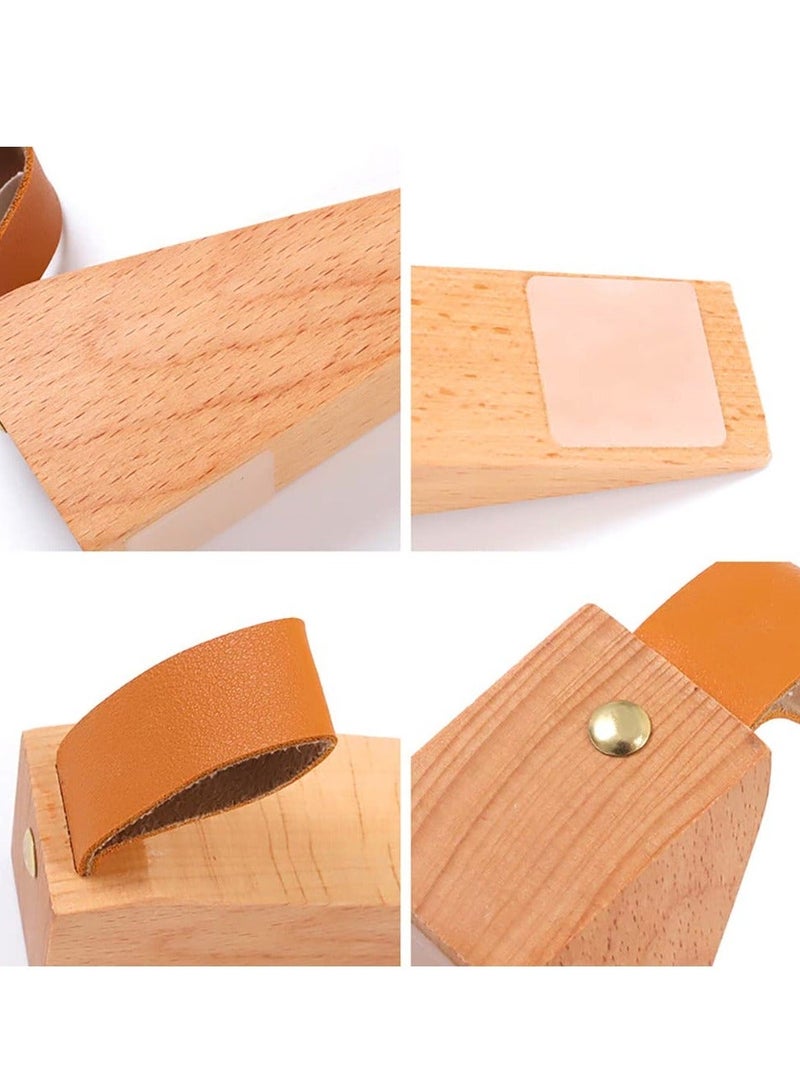 Wood Door Stopper, 2PCS Solid Wooden Non-slip Wedges with Leather Band, Stoppers for Bottom Seam of Door, 0.2