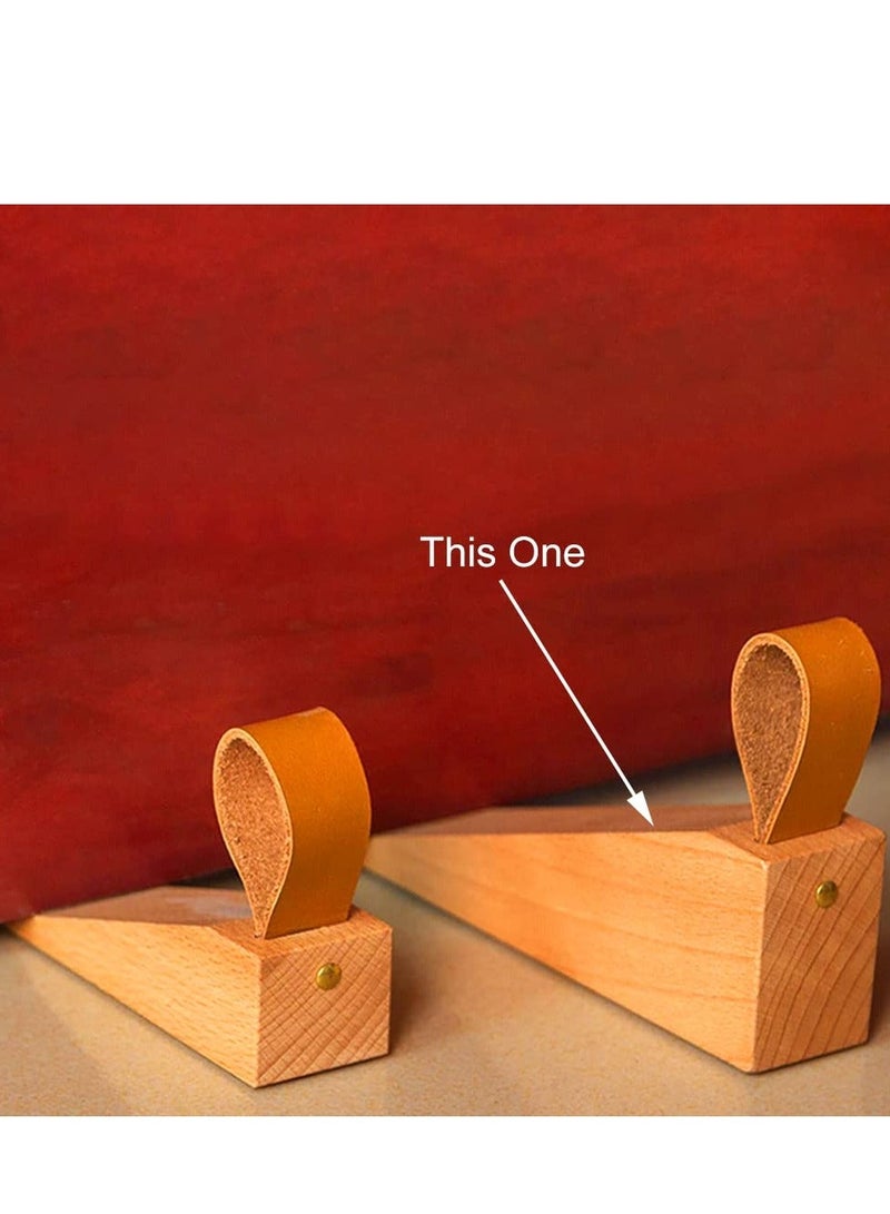 Wood Door Stopper, 2PCS Solid Wooden Non-slip Wedges with Leather Band, Stoppers for Bottom Seam of Door, 0.2