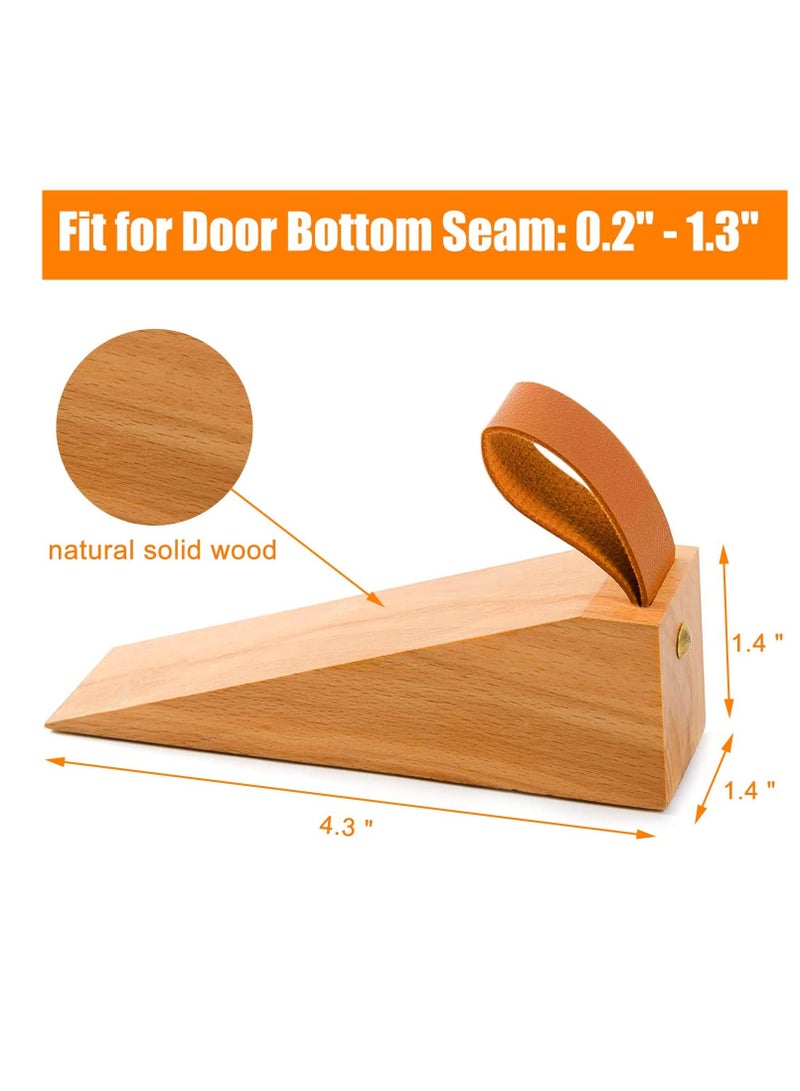 Wood Door Stopper, 2PCS Solid Wooden Non-slip Wedges with Leather Band, Stoppers for Bottom Seam of Door, 0.2