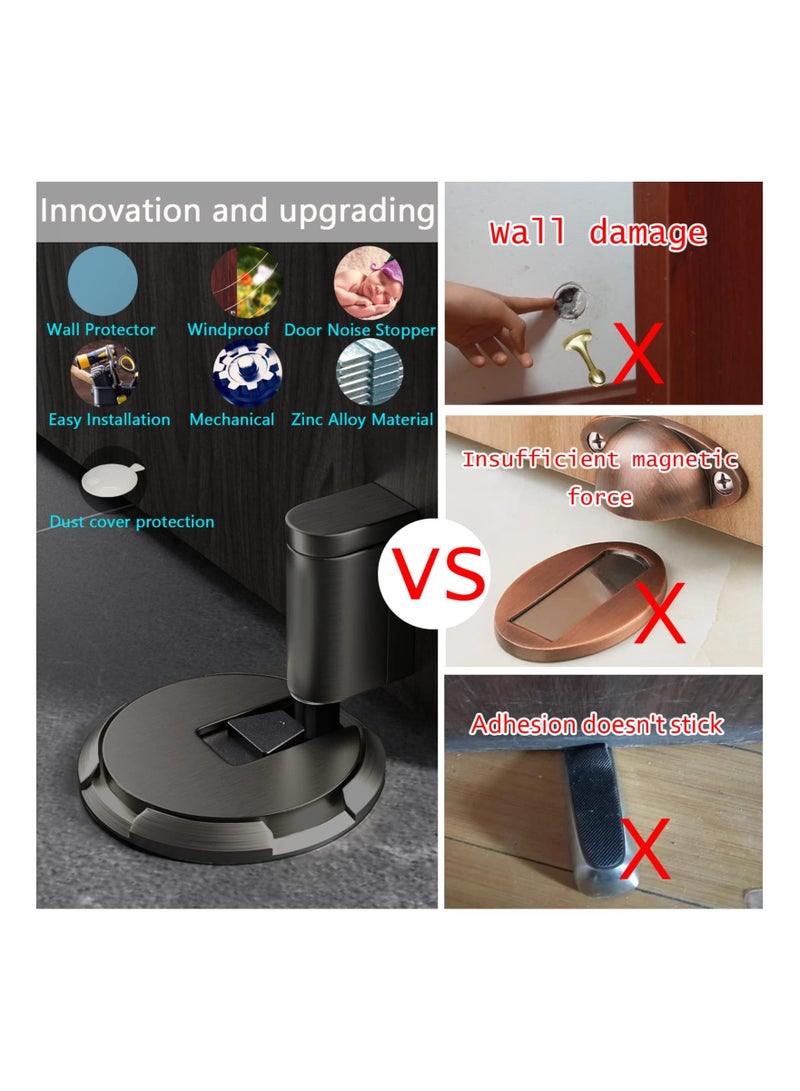 Mechanical Floor Door Stopper Heavy Duty Stop for Bottom of Strongest Windproof Holder to Keep Open Catch Nail Free or Screws No Magnetic Doorstop