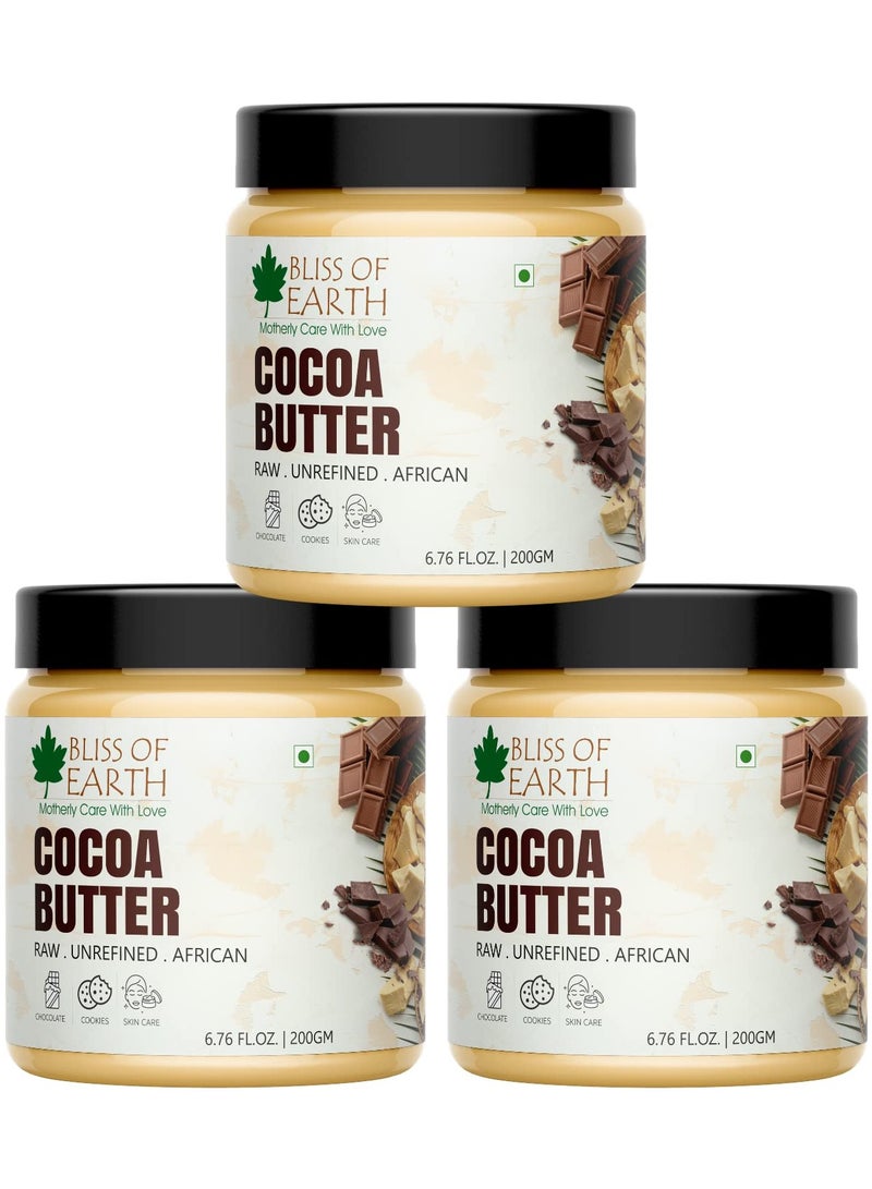 Cocoa Butter 100% Pure Organic Raw 200GM Raw Unrefined  African Great For Face, Skin, Body, Lips, DIY products Pack of 3