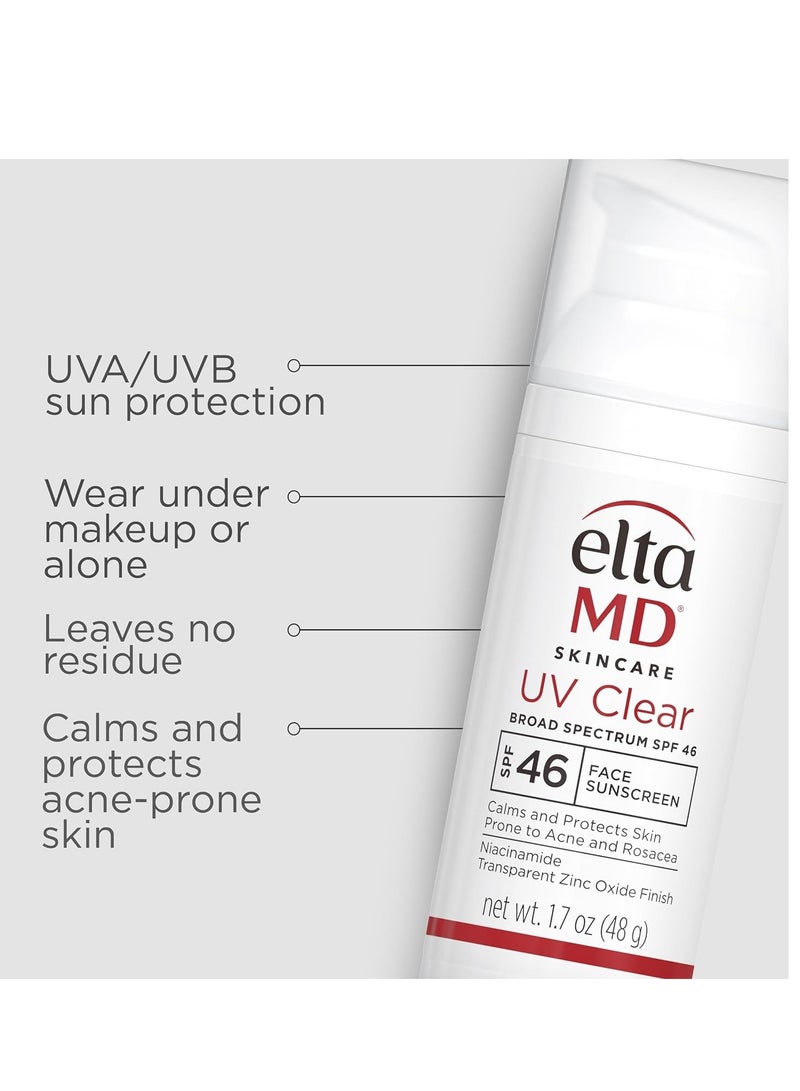 EltaMD UV clear face sunscreen SPF 46 oil free sunscreen with zinc oxide protects and calms sensitive skin and acne prone skin lightweight silky dermatologist recommended 1.7 oz pump