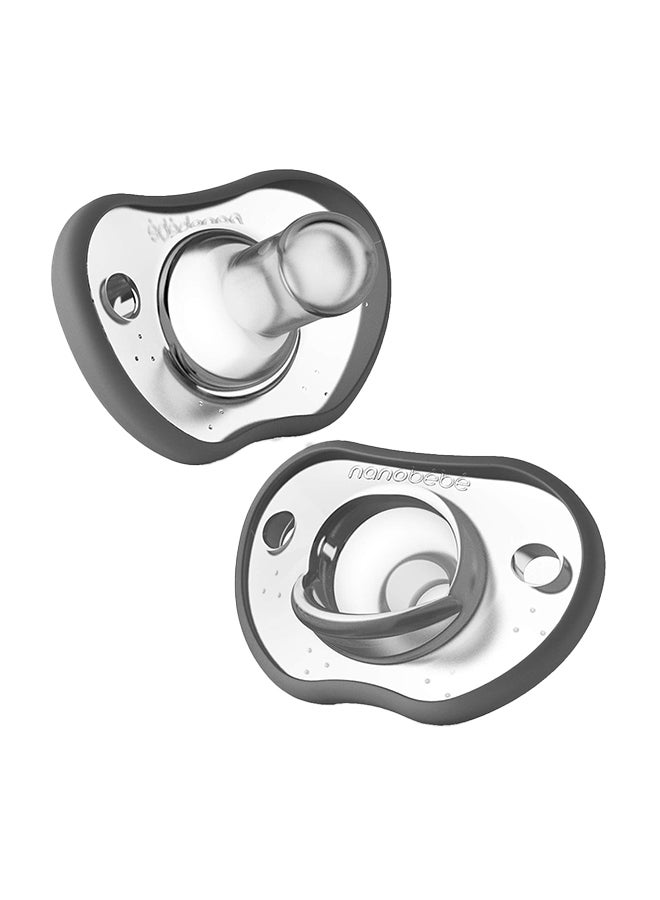 Baby Pacifiers 0-3 Month -Orthodontic, Curves Comfortably With Face Contour, Award Winning For Breastfeeding Babies 2 Pack, Grey