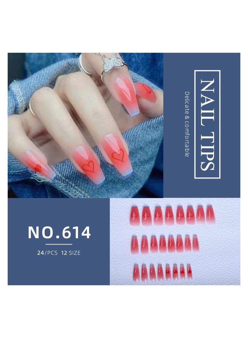 Press on Nails Fake Nails，Long Coffin False Nails，Includes Prep Pad, Mini File, Cuticle Stick, and Artificial Nails with Solid Color（NO.614)