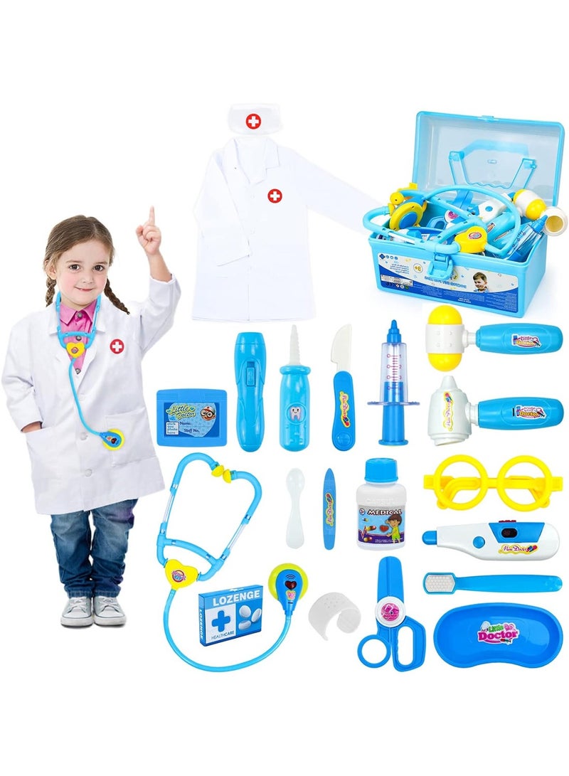 Doctor Kit Kids Toys 26 Pieces Dentist Kit Doctor Costume Role Play Set Pretend Play Medical Kit Dress Up Blue Doctor Kit