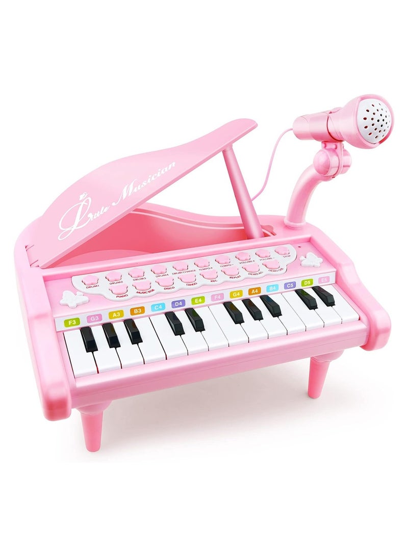 Piano Toy Keyboard 24 Keys Pink Toddler Piano Music Toy Instruments with Microphone