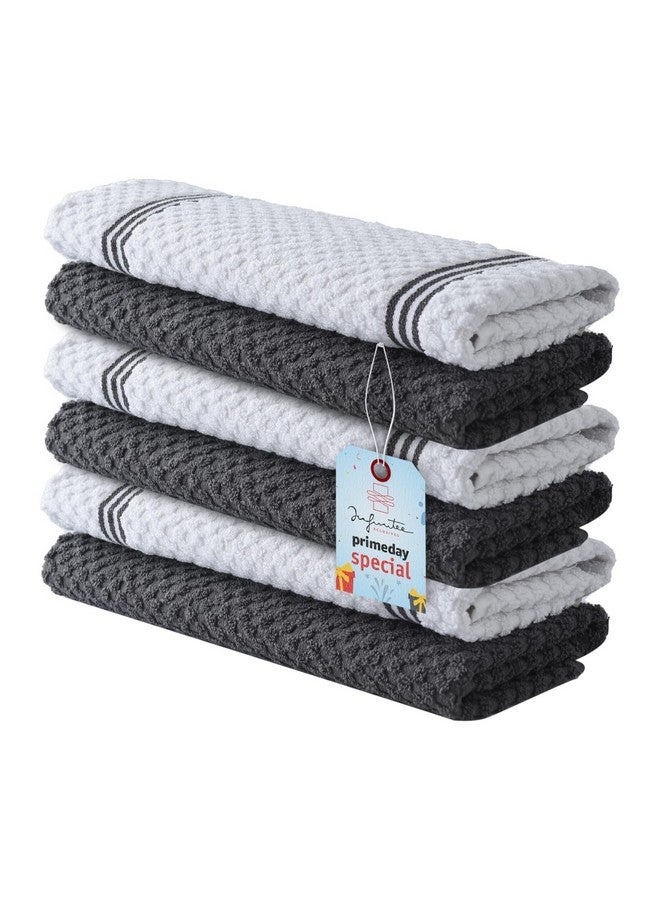 Premium Kitchen Towels Pack Of 6 100% Cotton 15X25 Inches Absorbent Dish Towels Tea Towels Terry Kitchen Dishcloth Towels Grey Dish Cloth For Household Cleaning