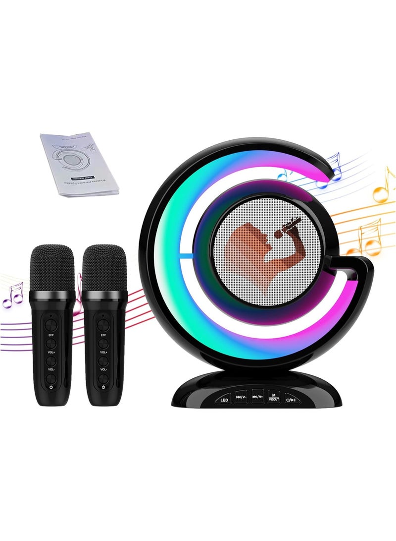 Wireless Bluetooth Speaker Night Lamp Speaker LED Light Mini Karaoke with 2 UHF Microphone