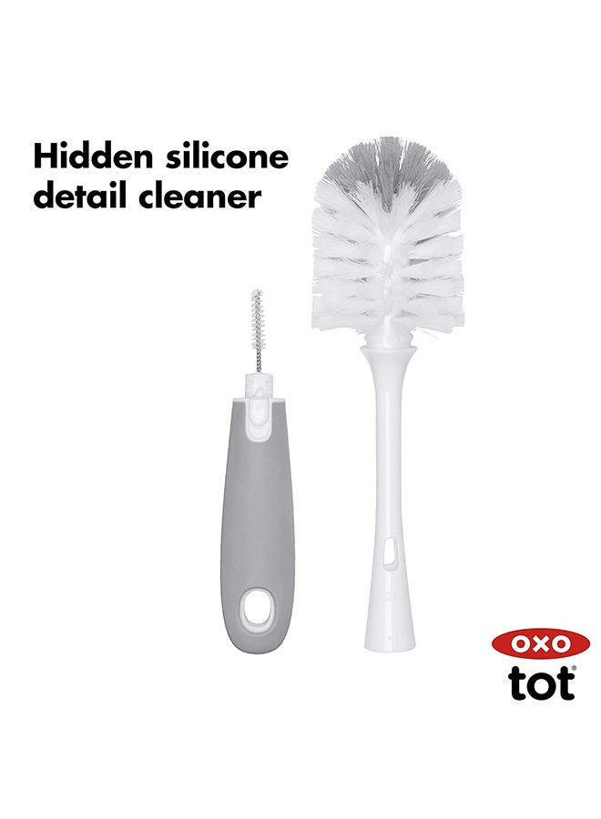 Tot Bottle Brush With Nipple Cleaner And Stand - Gray