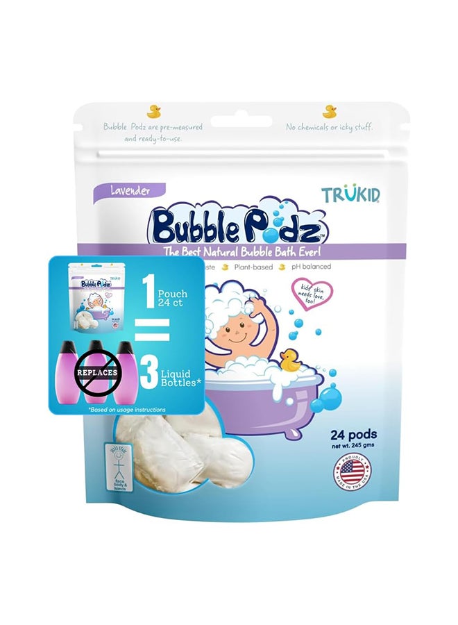 Bubble Podz Bubble Bath For Baby & Kids, Gentle Refreshing Bath Bomb For Sensitive Skin, Lavender (24 Podz)