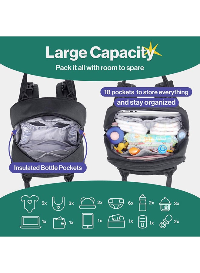 Diaper Bag Backpack Multi Function Waterproof Diaper Bag, Travel Essentials Baby Bag With Changing Pad Black
