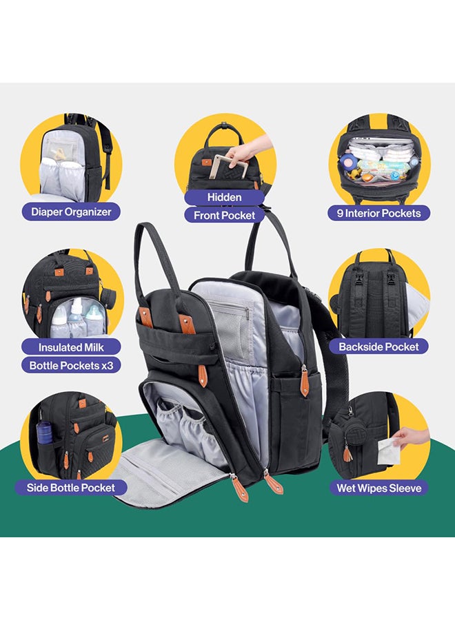 Diaper Bag Backpack Multi Function Waterproof Diaper Bag, Travel Essentials Baby Bag With Changing Pad Black