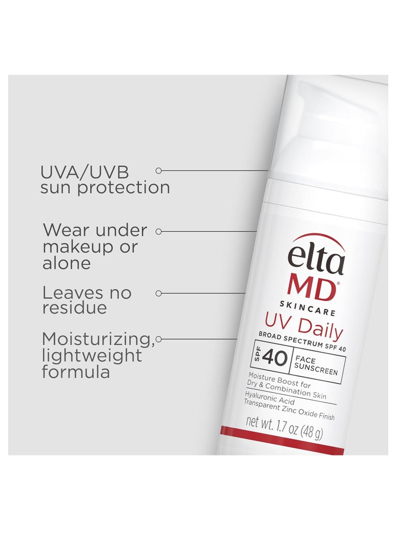 EltaMD UV daily face sunscreen with zinc oxide SPF 40 facial sunscreen helps hydrate skin and decrease wrinkles lightweight face moisturizer sunscreen absorbs into skin quickly 1.7 oz pump