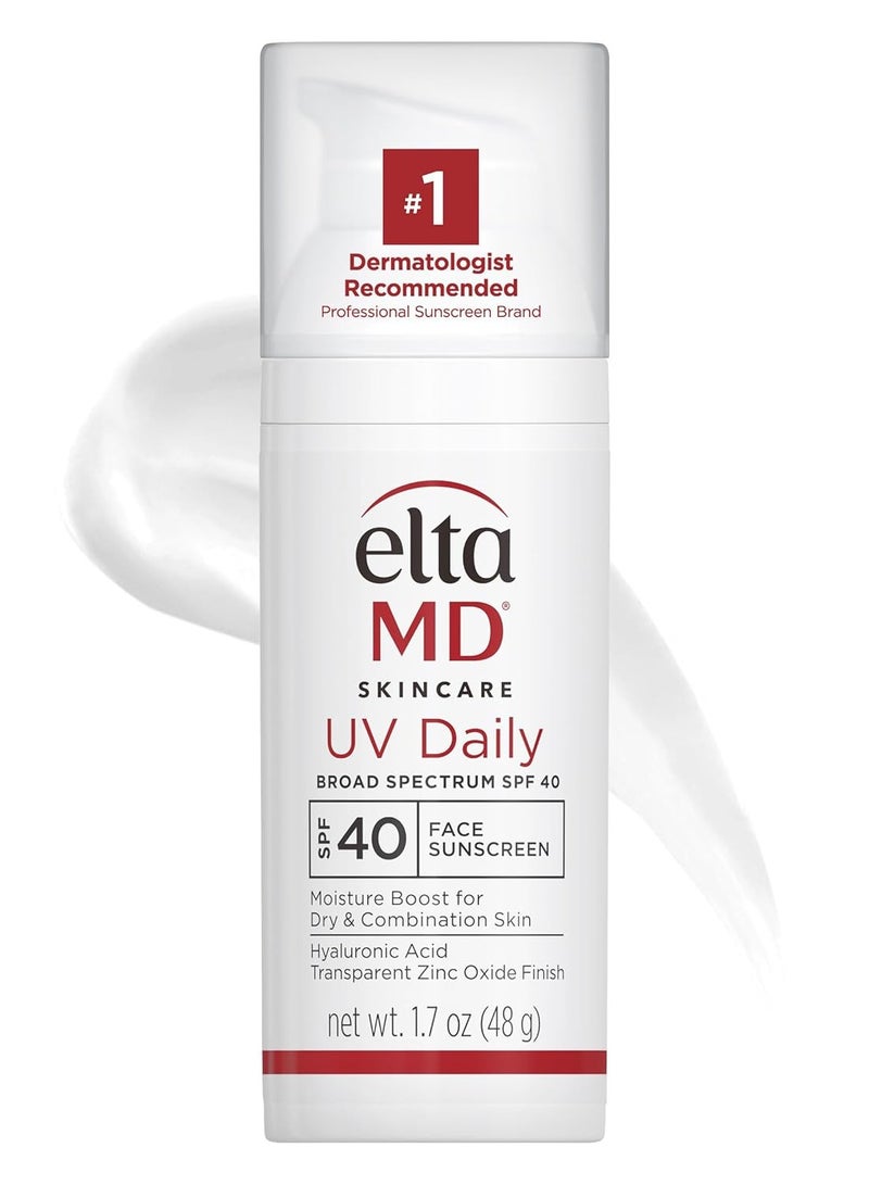 EltaMD UV daily face sunscreen with zinc oxide SPF 40 facial sunscreen helps hydrate skin and decrease wrinkles lightweight face moisturizer sunscreen absorbs into skin quickly 1.7 oz pump