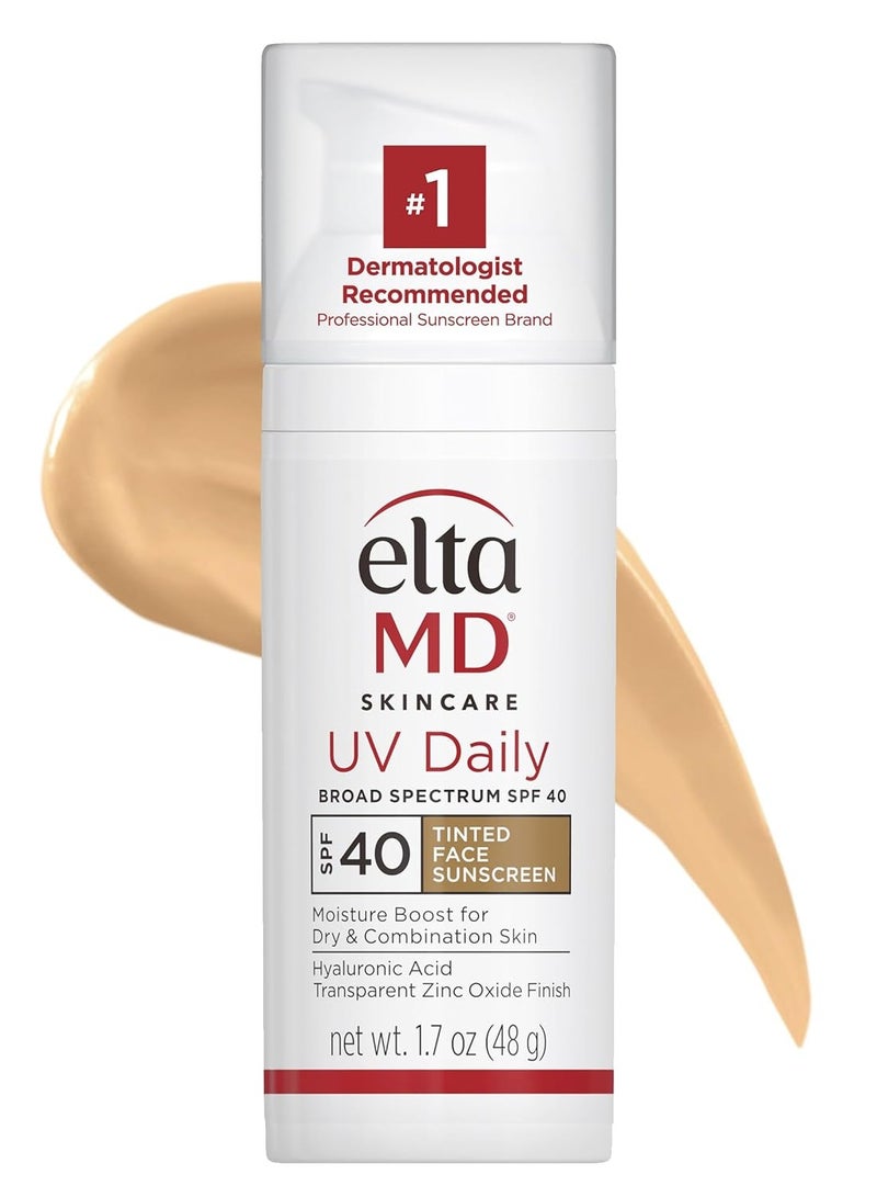 EltaMD UV daily tinted sunscreen with zinc oxide SPF 40 face sunscreen moisturizer helps hydrate skin and decrease wrinkles lightweight face sunscreen absorbs into skin quickly 1.7 oz pump