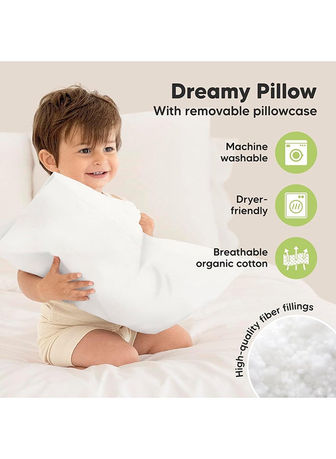 Toddler Pillow With Pillowcase - 13X18 My Little Dreamy Pillow, Organic Cotton Toddler Pillows For Sleeping (Soft White)
