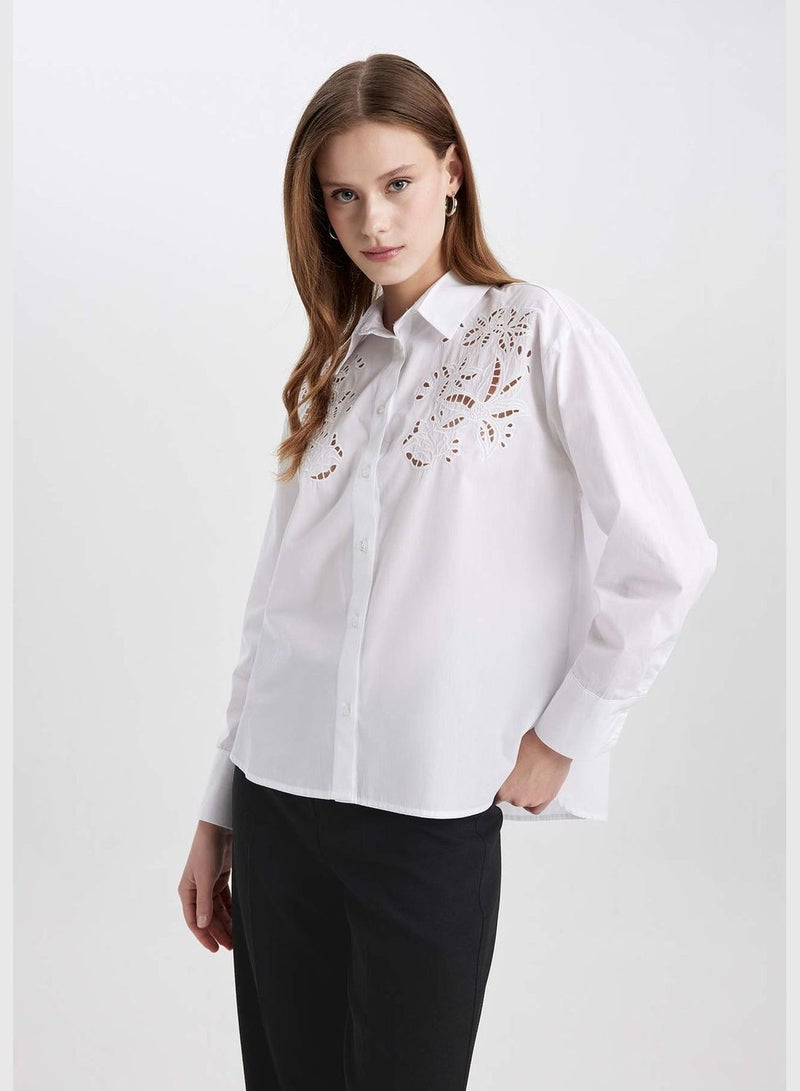 Oversize Fit Shirt Collar Poplin Long Sleeve Shirt