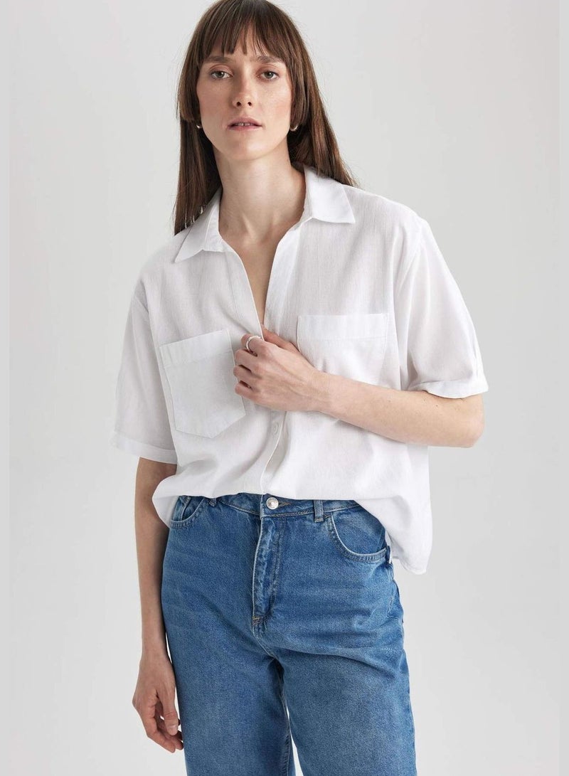 Boxy Fit Shirt Collar Short Sleeve Shirt