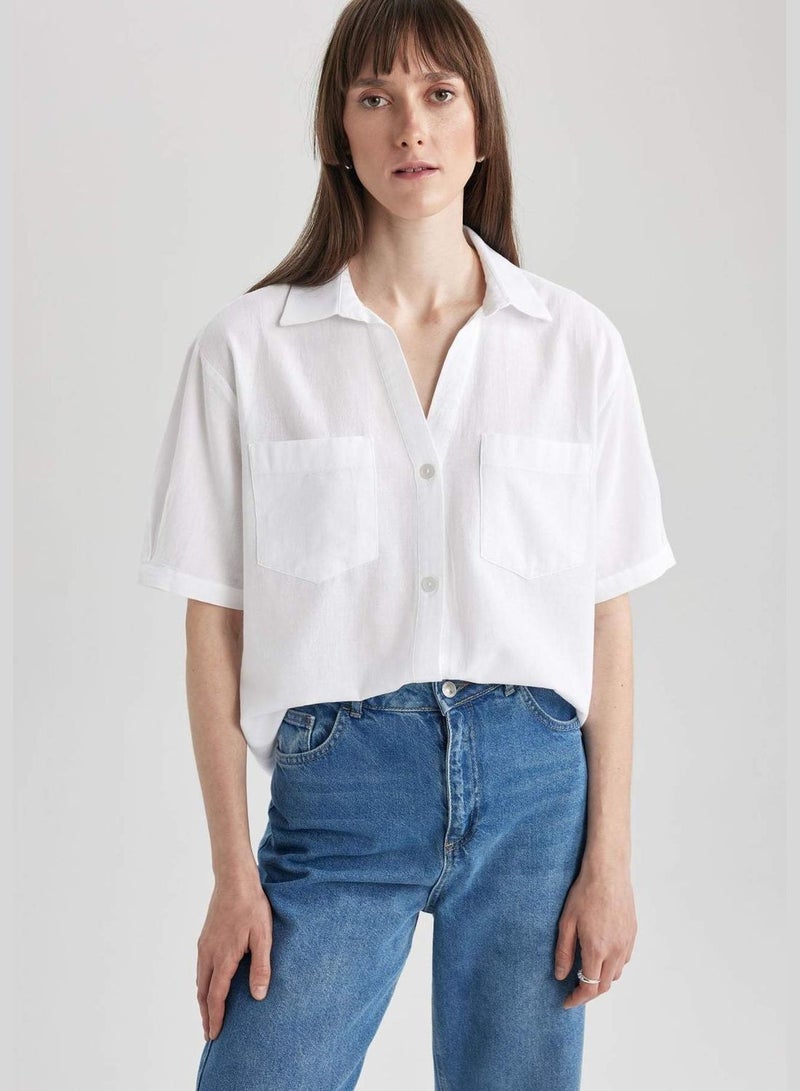 Boxy Fit Shirt Collar Short Sleeve Shirt