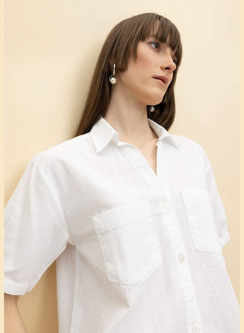 Boxy Fit Shirt Collar Short Sleeve Shirt