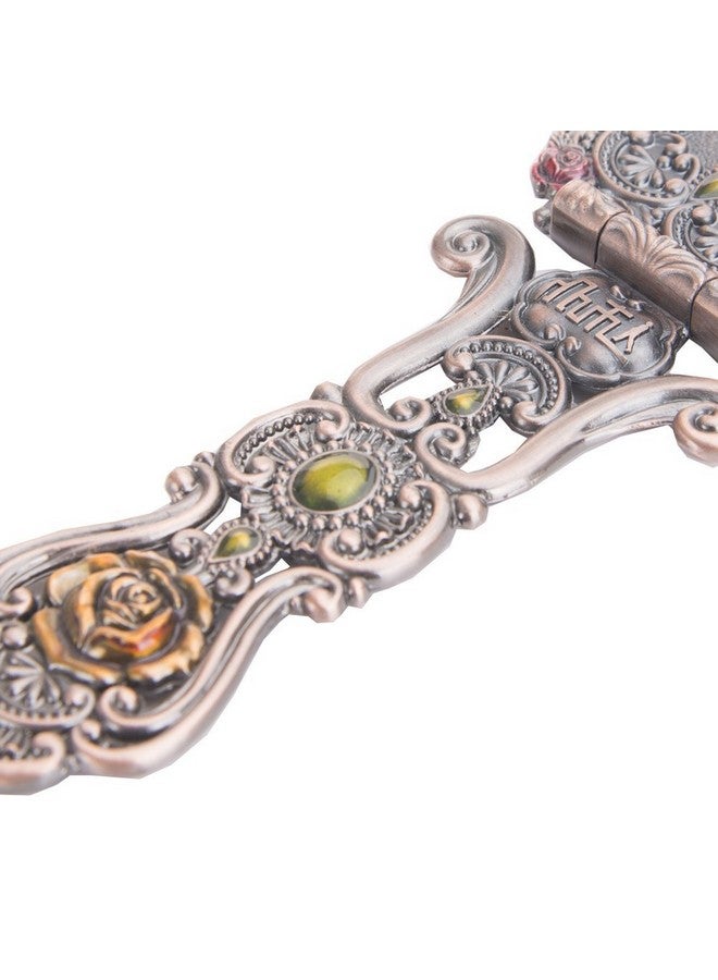 Vintage Mirror Comb Set Metal Antique Rose Style Handheld Makeup Mirror Travel Round Folding Cosmetic Mirror Women'S Vanity Handle Foldable Mirror Decorative Tabletop Mirror Copper
