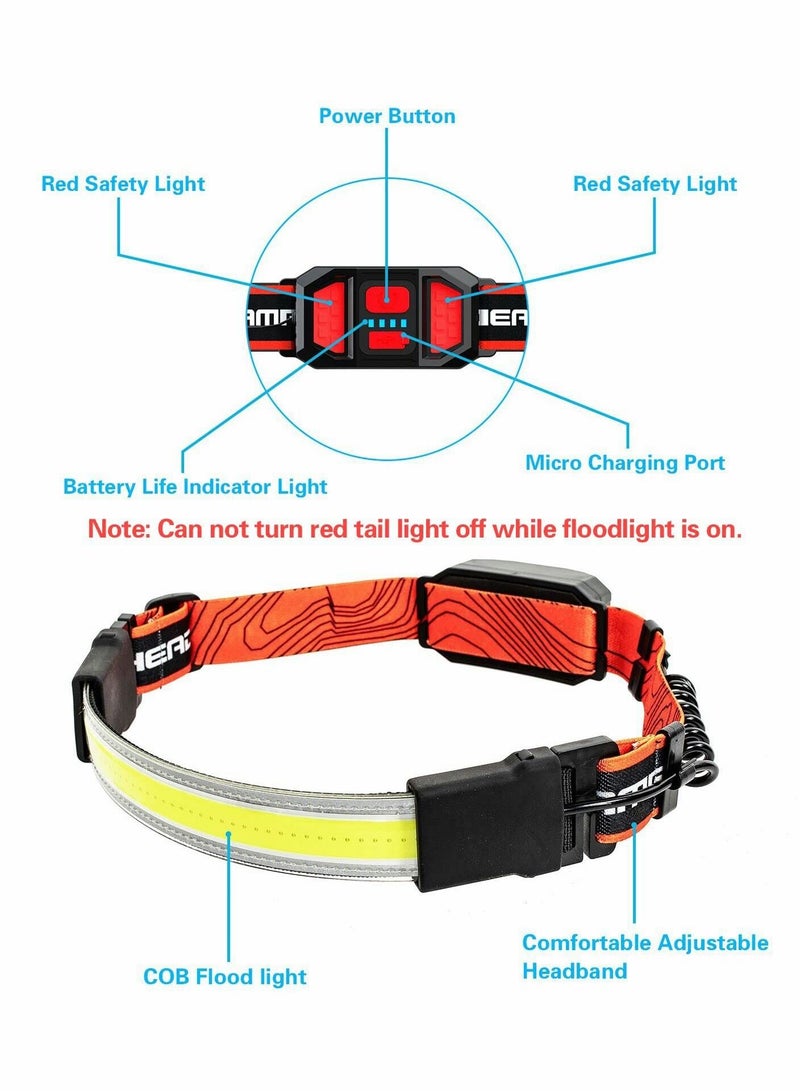 Rechargeable Headlamp Flashlight, Bright LED Wide Beam Head Lamp with Adjustable Headband for Adults & Kid, 500Lumen, Red Tail Light, Lightweight Headlight Camping, Trail Running, Fishing, Hiking