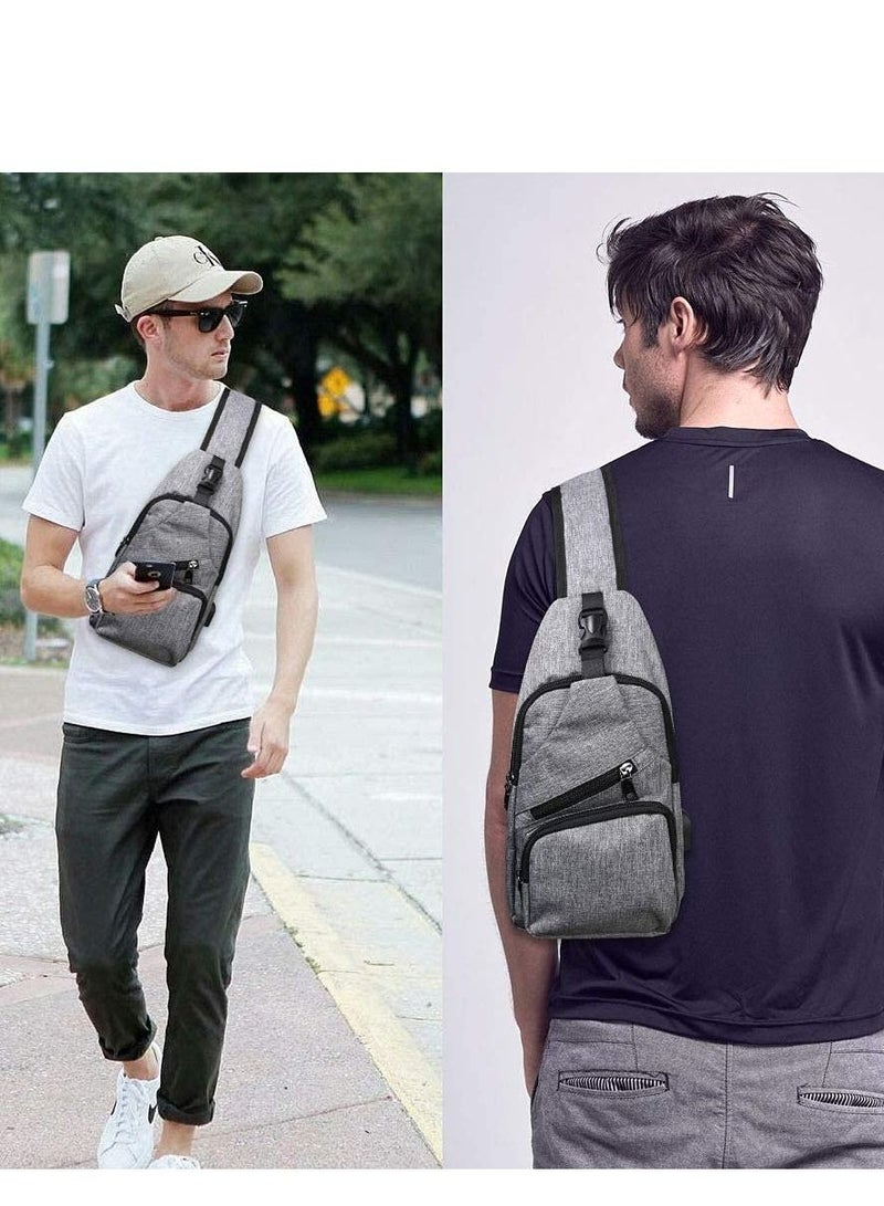 Sling Bag, Chest Bag with USB Charging Port, Men Lightweight Crossbody For Hiking,Cycling, Traveling